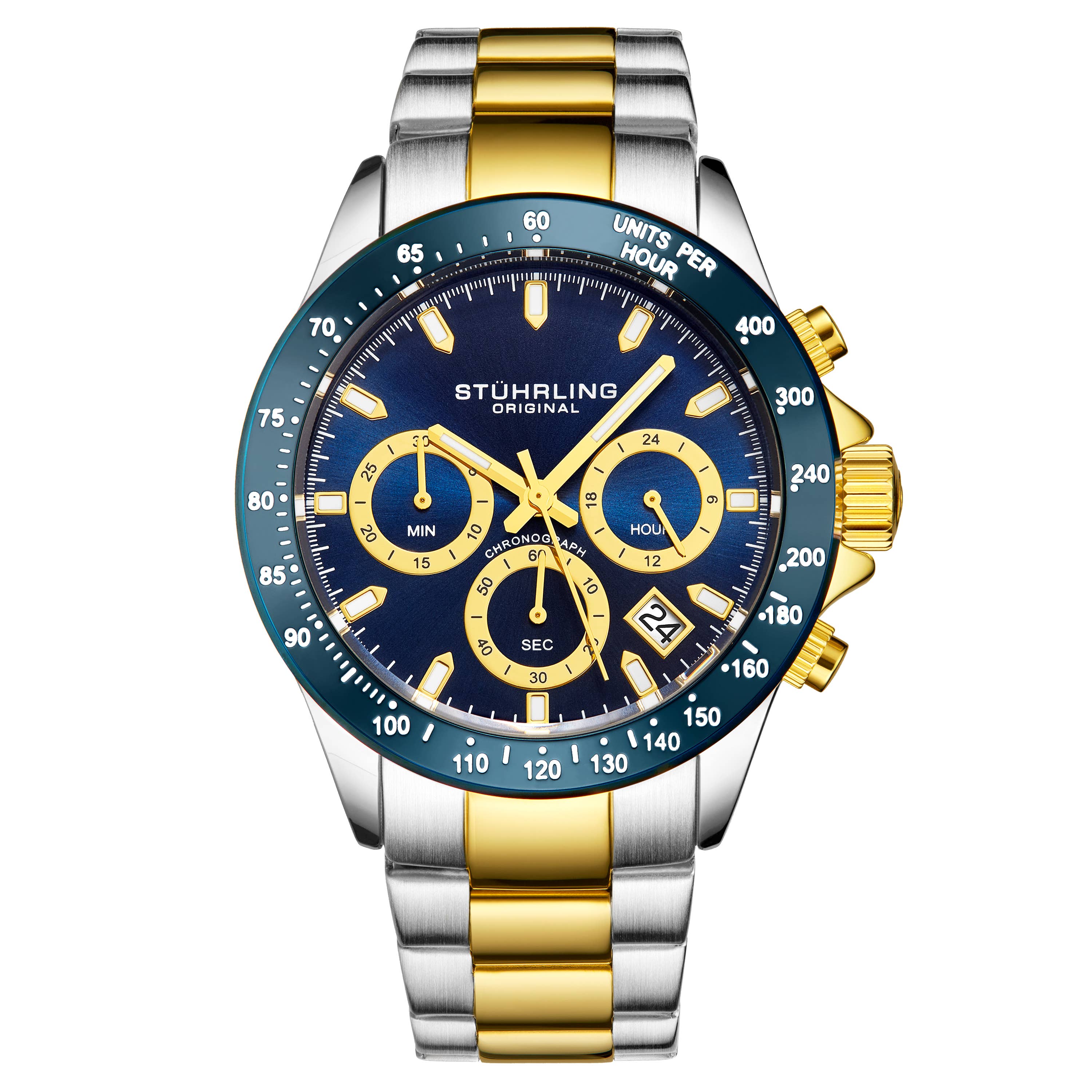 Ultima 3960 Quartz 42mm Chronograph Blue Dial / Silver Case / Gold Bracelet