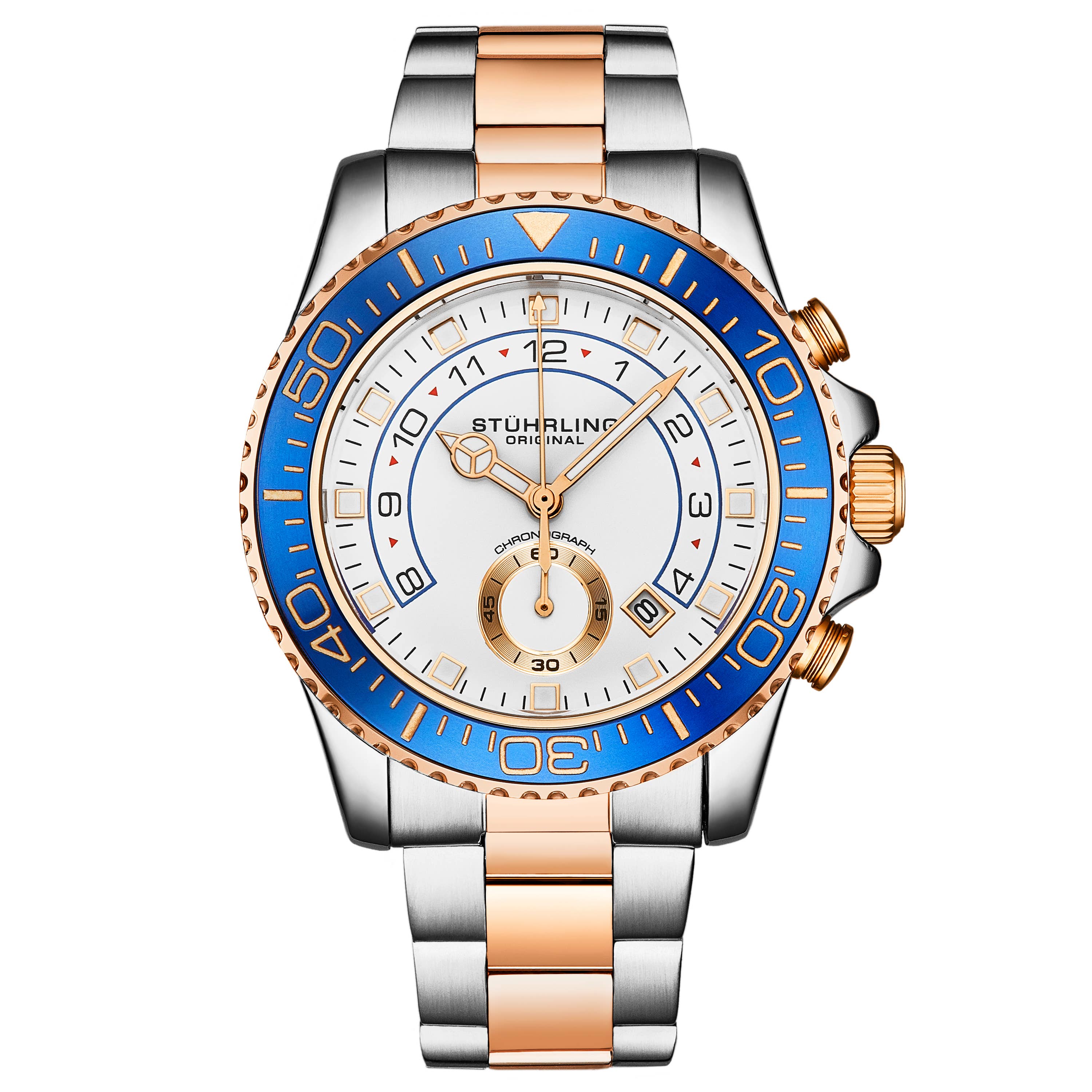 Brigadier Quartz 3966 Chronograph 42mm Diver White Dial / Blue Bezel / 2 Tone Rose Bracelet