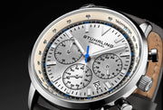 Monaco Chronograph with Tachymeter Quartz 3986L 44mm Watch Silver Dial / Silver Case / Grey Leather Strap