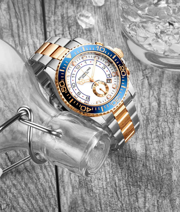 Brigadier Quartz 3966 Chronograph 42mm Diver White Dial / Blue Bezel / 2 Tone Rose Bracelet