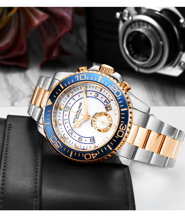 Brigadier Quartz 3966 Chronograph 42mm Diver White Dial / Blue Bezel / 2 Tone Rose Bracelet