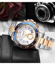 Brigadier Quartz 3966 Chronograph 42mm Diver White Dial / Blue Bezel / 2 Tone Rose Bracelet