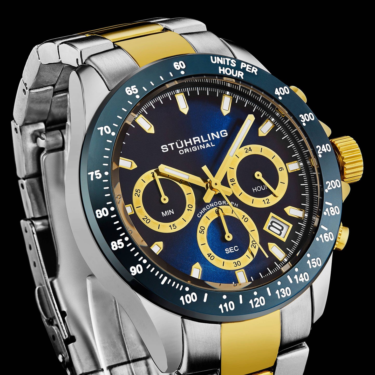 Ultima 3960 Quartz 42mm Chronograph Blue Dial / Silver Case / Gold Bracelet