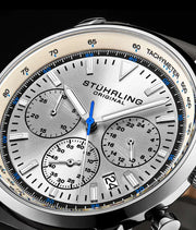 Monaco Chronograph with Tachymeter Quartz 3986L 44mm Watch Silver Dial / Silver Case / Grey Leather Strap