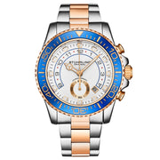 Brigadier Quartz 3966 Chronograph 42mm Diver White Dial / Blue Bezel / 2 Tone Rose Bracelet